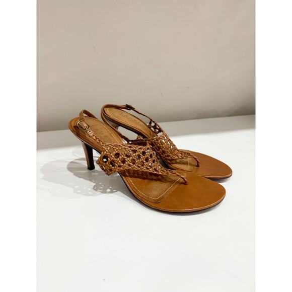 Ralph Lauren Leather Braided Slip On Thong Slingback Sandals Brown Womens Size 6 - Picture 3 of 5